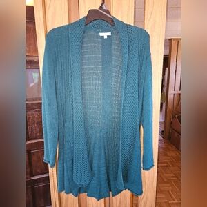 Notations Sz L Teal, Long Length Open Cardigan